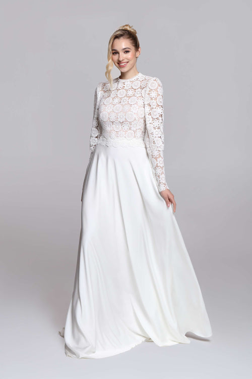 Lace top FAY with long wide sleeves. Mix&Match wedding outfit. Bridal separates.