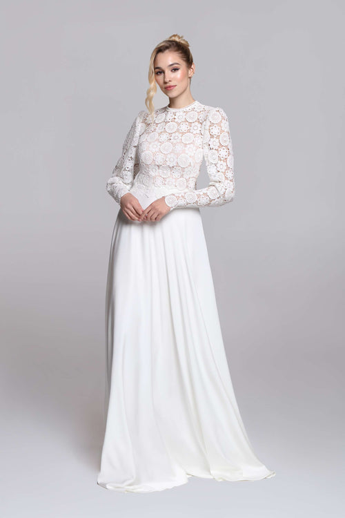 Lace top FAY with long wide sleeves. Mix&Match wedding outfit. Bridal separates.