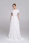 FIONA wedding dress | Full lace with boat neckline and cap sleeves