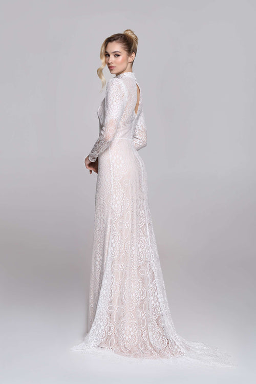 FLORENCE wedding dress | high neck with long sleeves in full lace