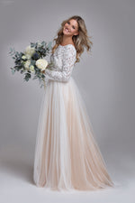 Bridal or evening skirt with draped soft tulle and nude tulle under layer.