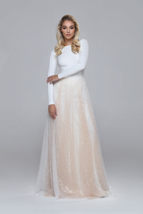 Bridal or evening skirt - with light shiny beads. With nude or ivory tulle underlayer.